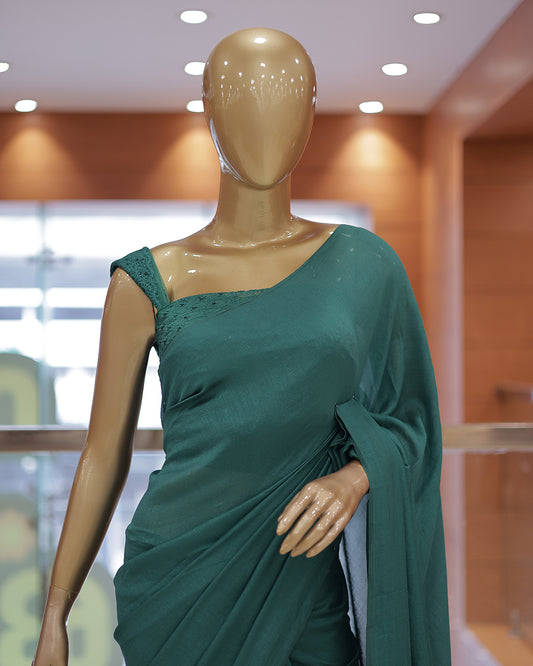 Diwali Special Vichitra Plain Saree with Embroidery Blouse -D17
