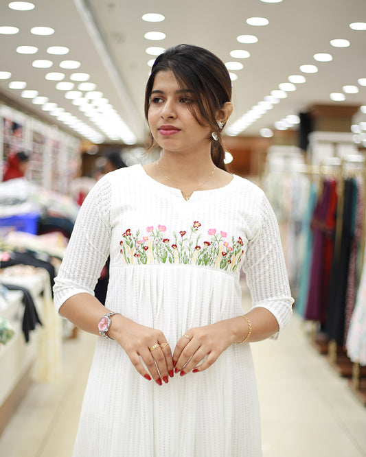 Women's Imported Hakoba Kurti with Floral Embroidery-1383