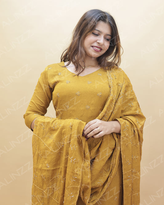 Womens Floral Embroidered Churidar Set – R572