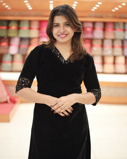 Women's Velvet Kurthi -1270