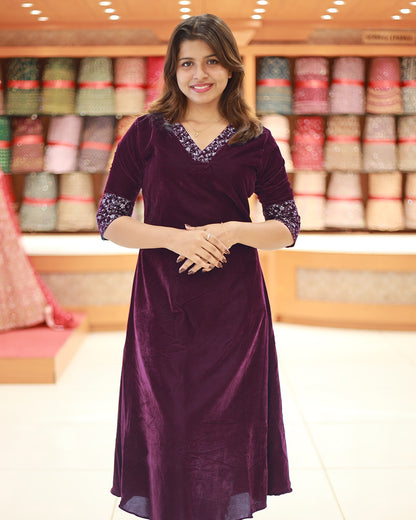 Women's Velvet Kurthi -1270