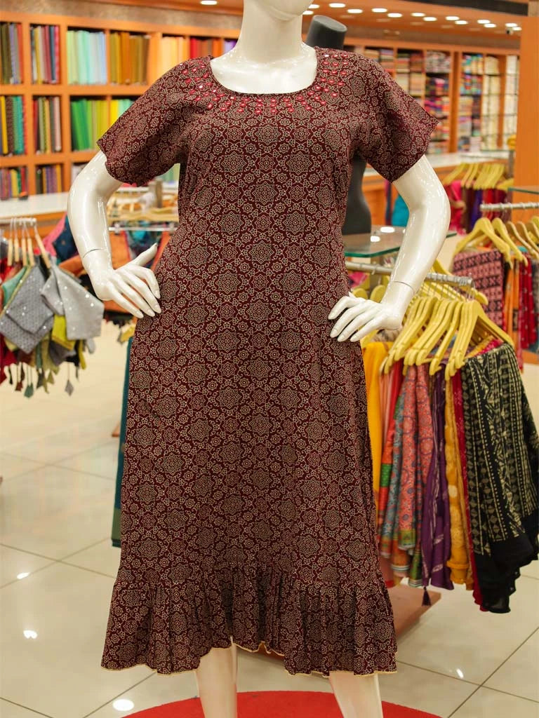 Women's Ajrakh Frock with Mirror Work - AF01