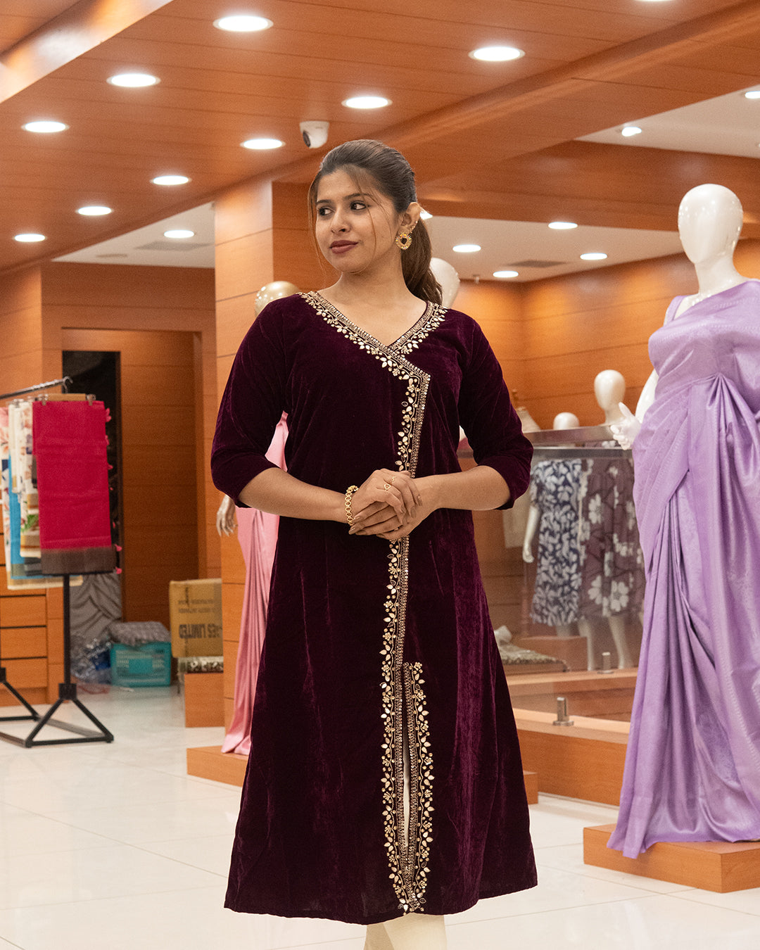 Women's  Wrap Style Velvet Kurthi -R491