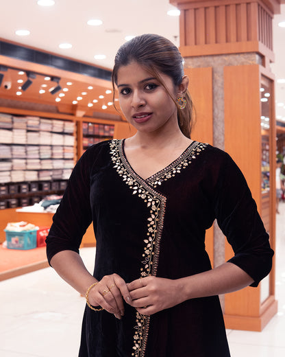 Women's  Wrap Style Velvet Kurthi -R491