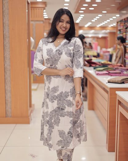 Women's Black Rayon Leaf Print Co-ord Set-G369