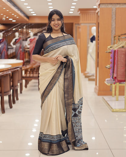 Womens Semi Tussar Saree with Ajrak Design- G367