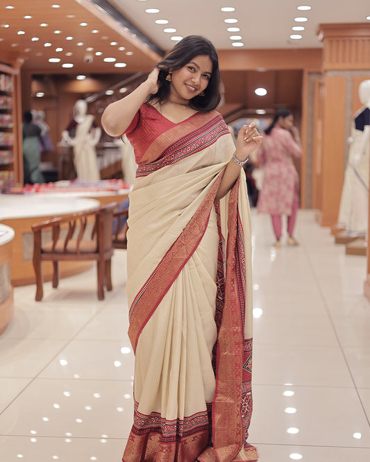 Womens Semi Tussar Saree with Ajrak Design- G367