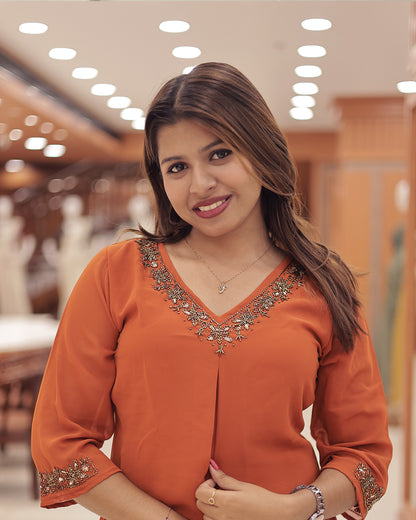 Women's Georgette A-Line Kurti with Handwork Embroidery & High-Low Hem-G374