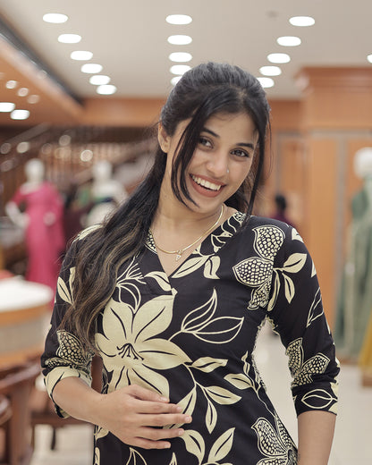 Floral Print Slitted Kurti for Women-