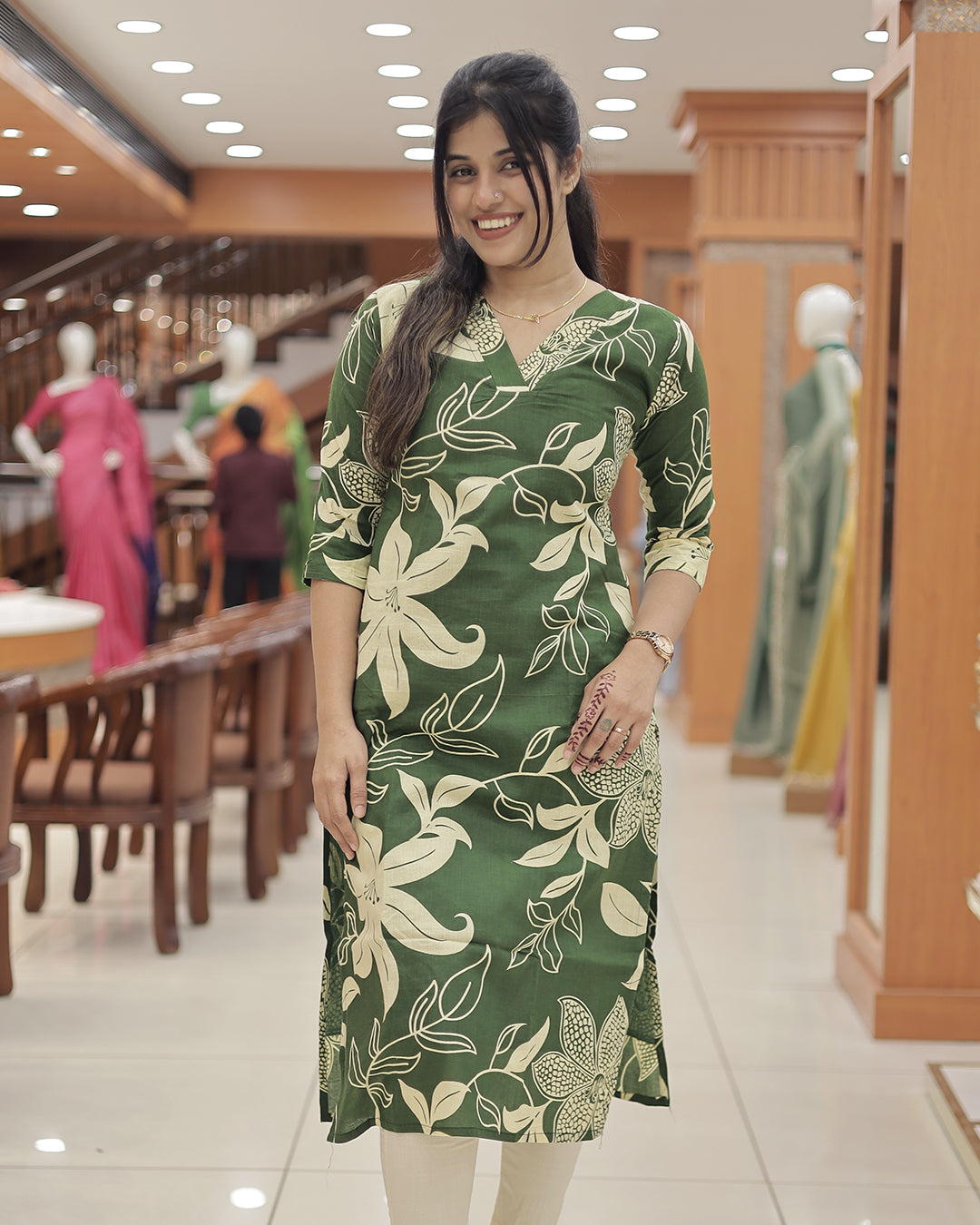 Floral Print Slitted Kurti for Women-