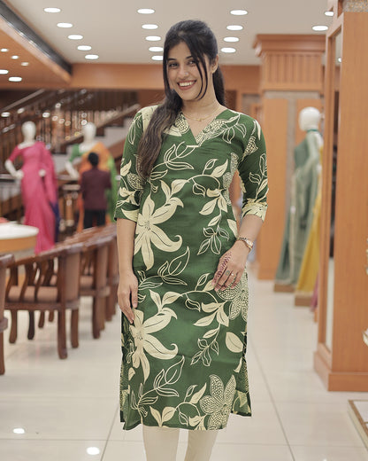 Floral Print Slitted Kurti for Women-