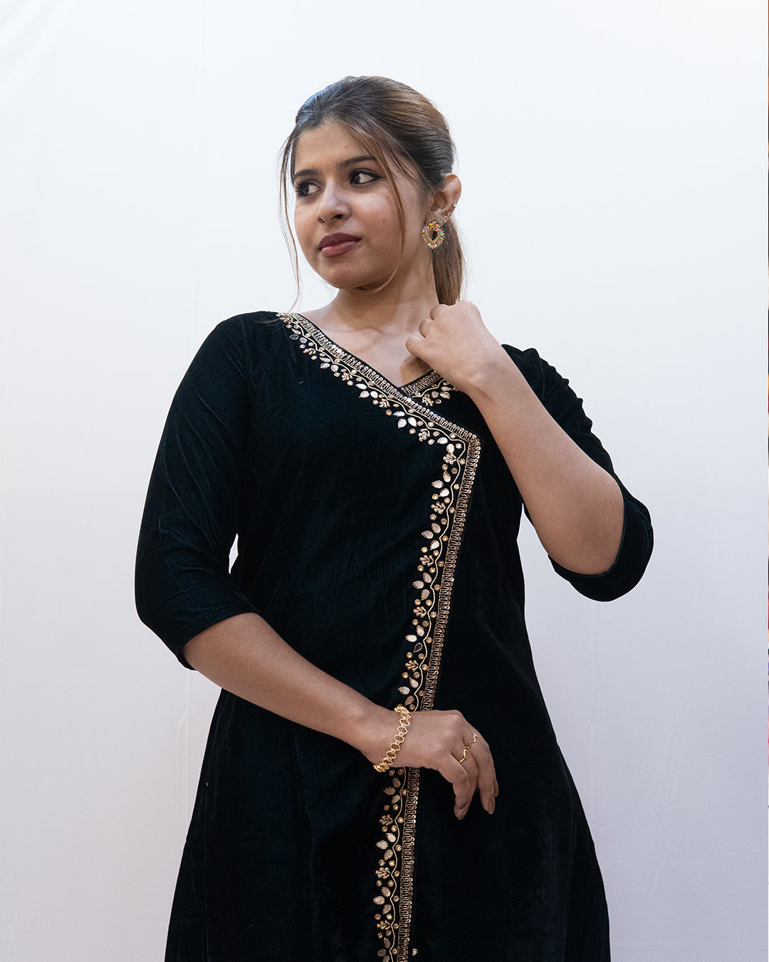 Women's  Wrap Style Velvet Kurthi -R491