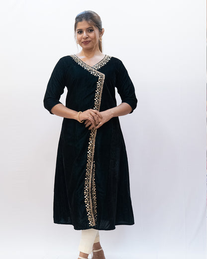 Women's  Wrap Style Velvet Kurthi -R491