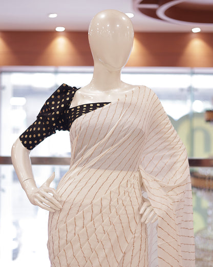 Womens  Cream Saree with contrast blouse-G358