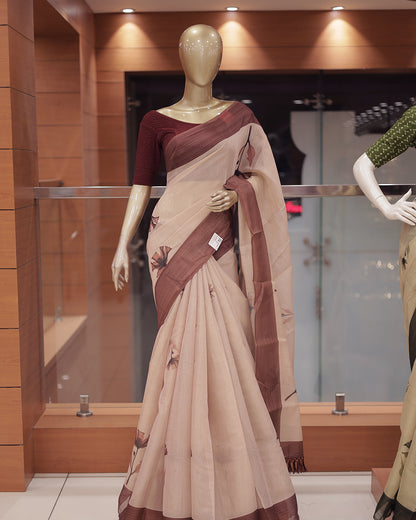 Women's Tissue Saree with Floral Digital Print & Tassel Border-G368
