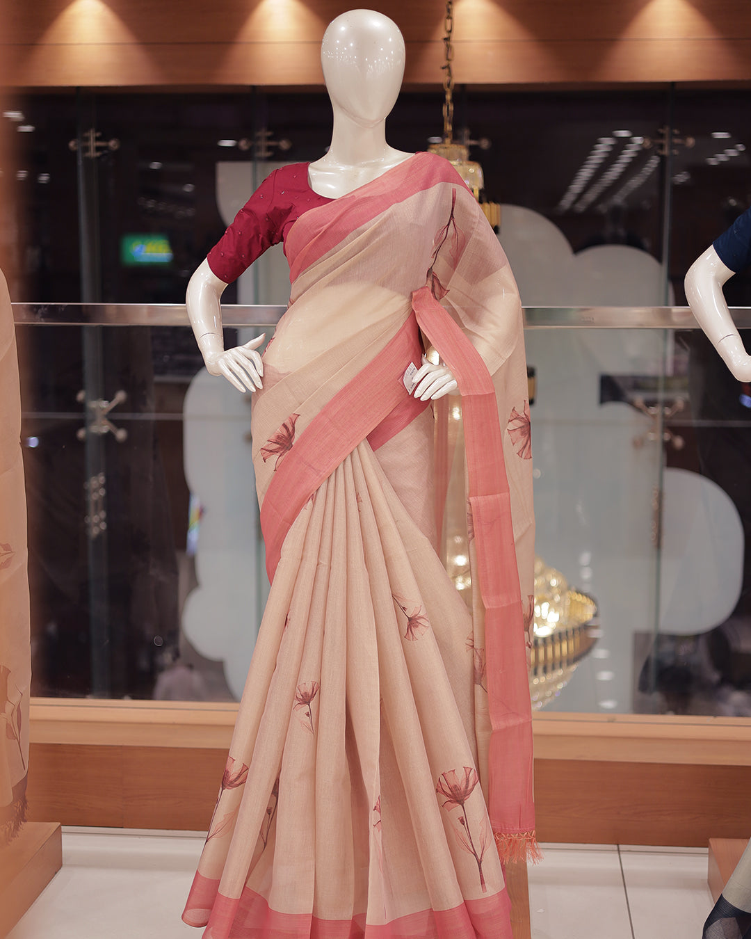 Women's Tissue Saree with Floral Digital Print & Tassel Border-G368