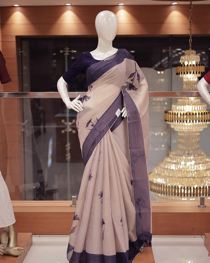 Women's Tissue Saree with Floral Digital Print & Tassel Border-G368