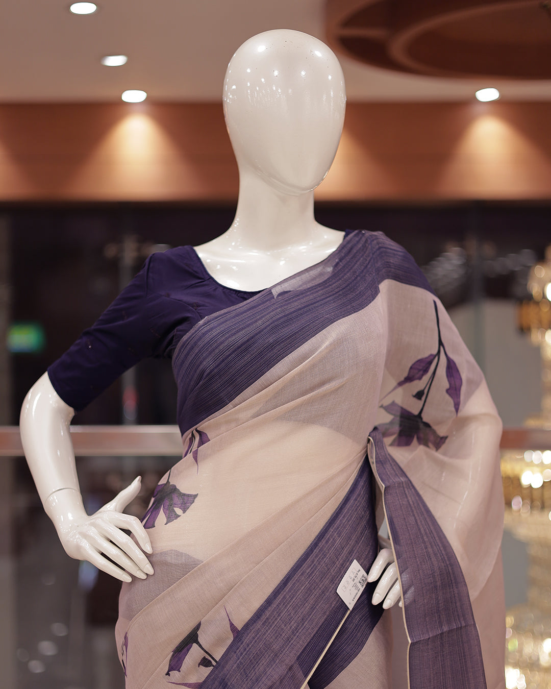 Women's Tissue Saree with Floral Digital Print & Tassel Border-G368