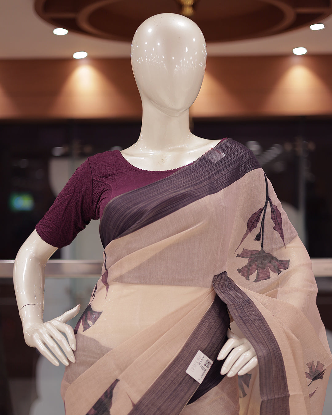 Women's Tissue Saree with Floral Digital Print & Tassel Border-G368