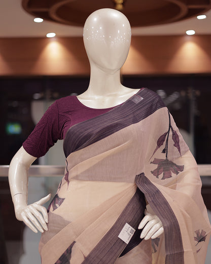 Women's Tissue Saree with Floral Digital Print & Tassel Border-G368