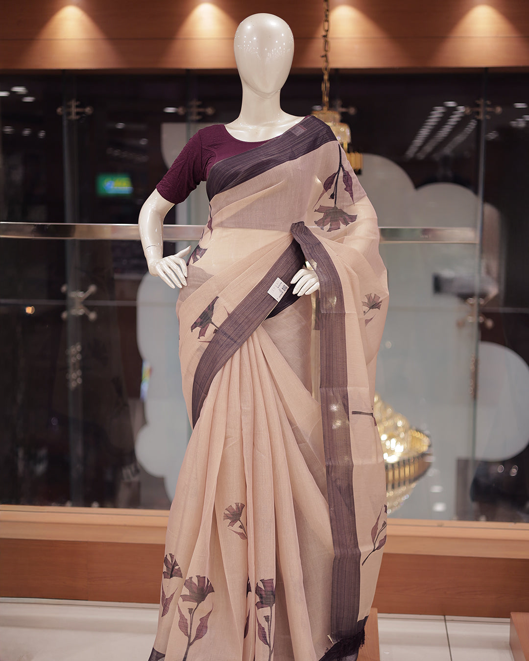 Women's Tissue Saree with Floral Digital Print & Tassel Border-G368