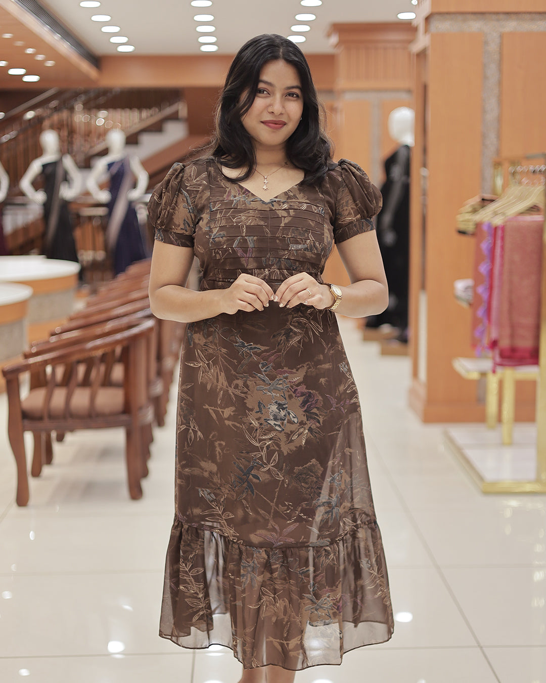 Women’s Georgette Frock with Front Cross Pleats -G383