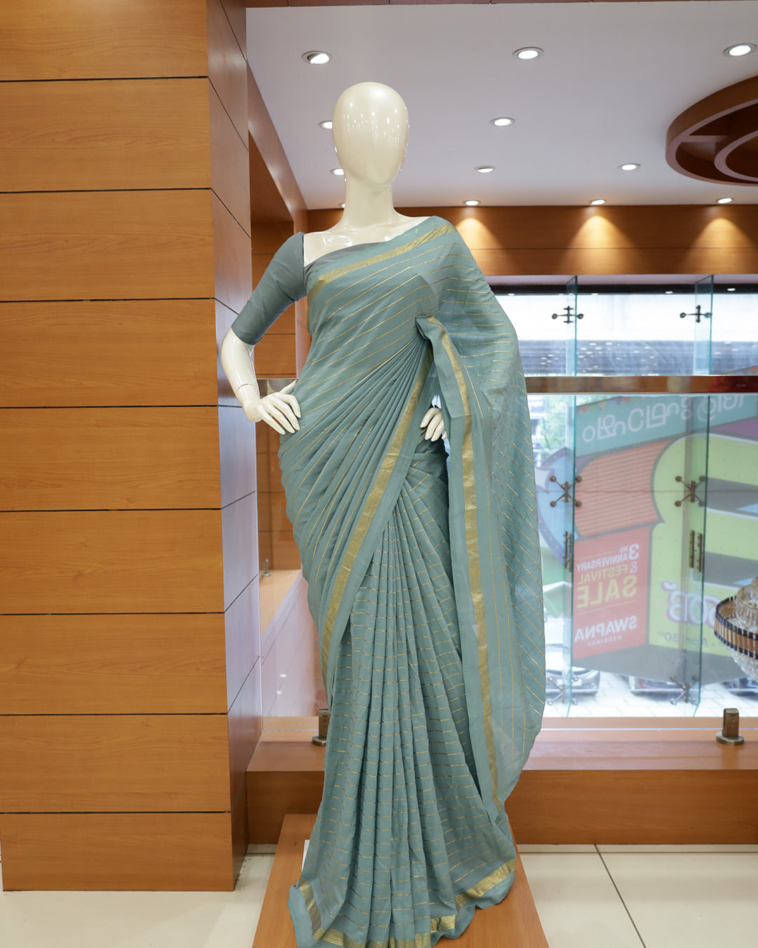 Vichitra Silk Sarees with Golden Stripes - G201