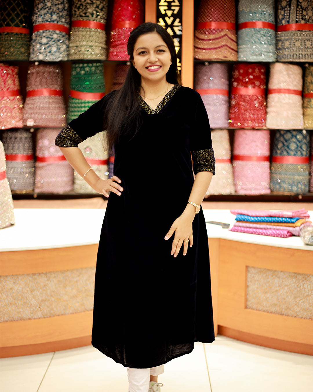 Women's Velvet Kurthi - 1226