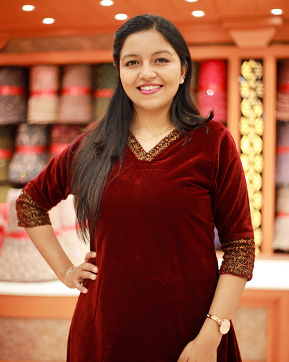Women's Velvet Kurthi - 1226