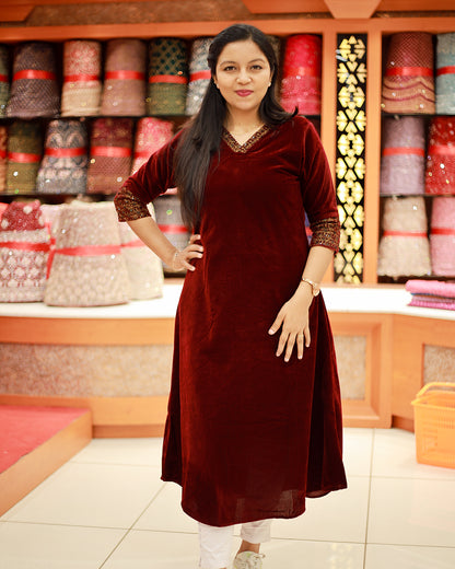 Women's Velvet Kurthi - 1226