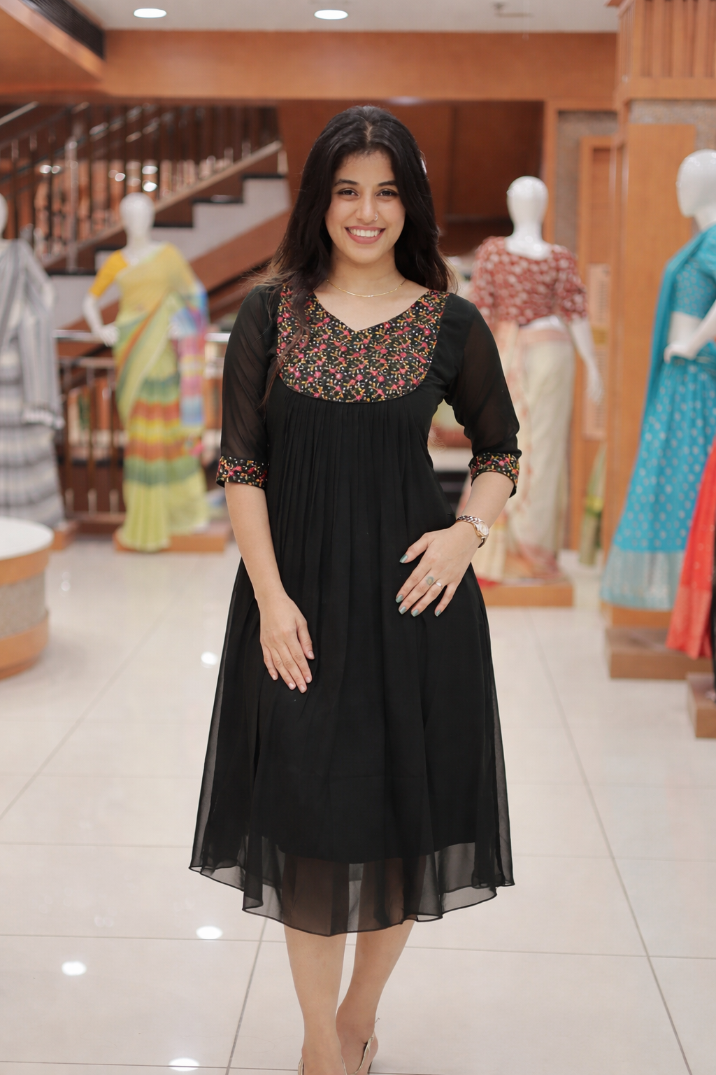 Women's Georgette A-Line Kurti with Knife Pleats - R221(pre order)