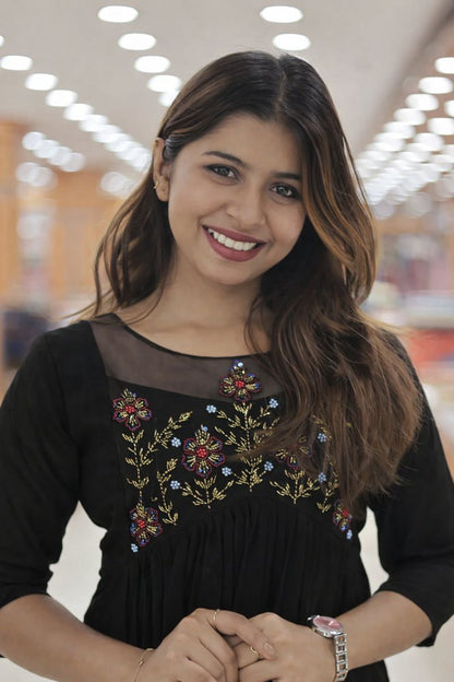 Elegant Georgette Aliya Cut Kurti for Women with Yoke Beads Work-R492 (Pre Order)