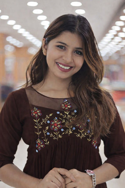 Elegant Georgette Aliya Cut Kurti for Women with Yoke Beads Work-R492 (Pre Order)