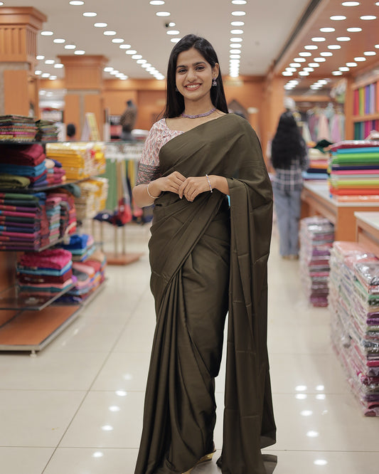 Diwali Special Plain Saree with Brocade Blouse -D16