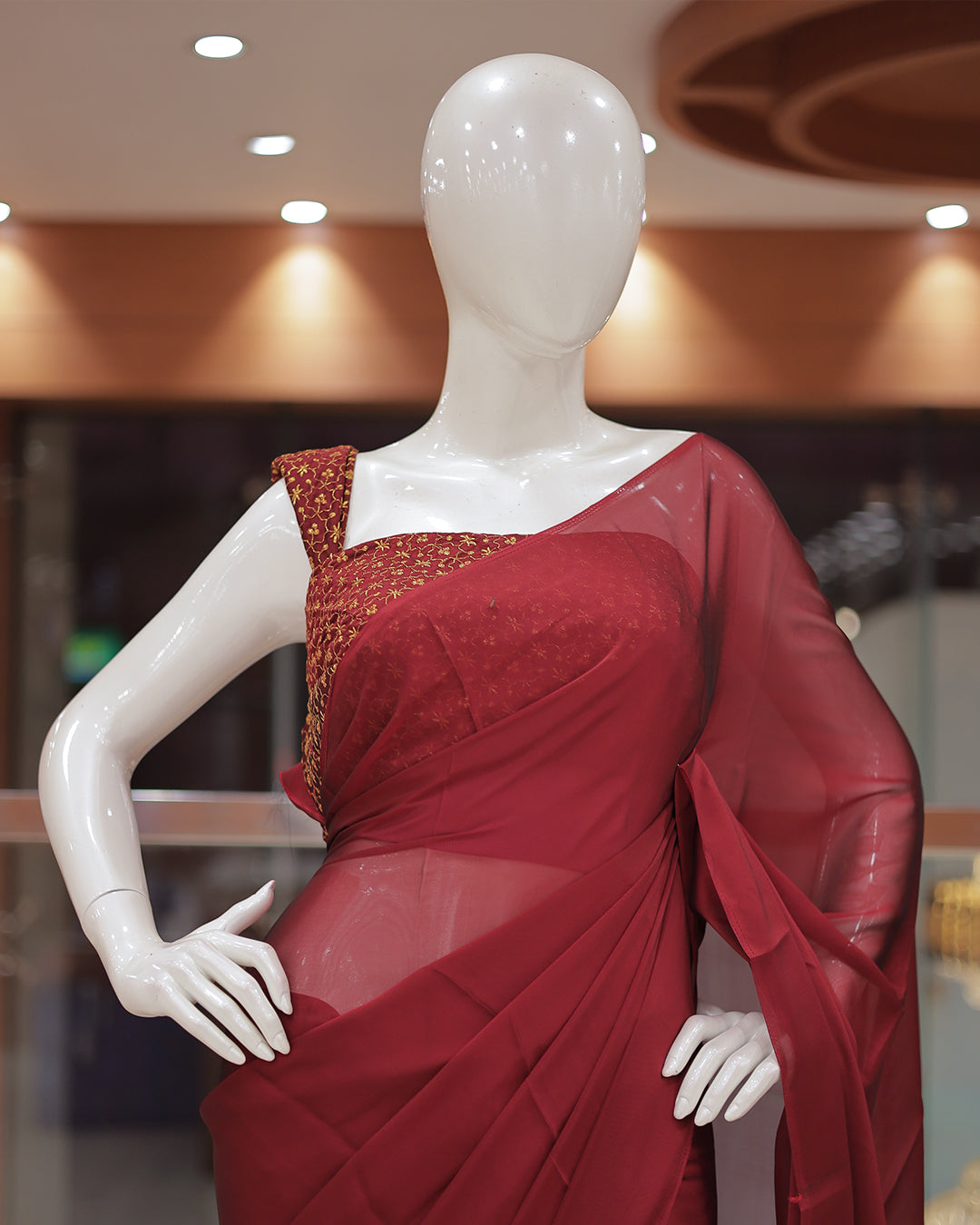 Diwali Special Blackberry Silk Plain Saree with Tone to tone Embroidery Blouse -D18