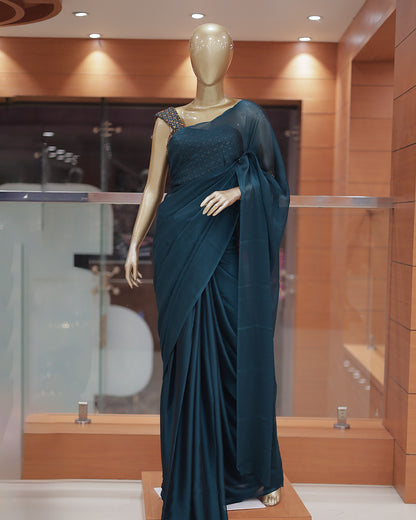 Diwali Special Blackberry Silk Plain Saree with Tone to tone Embroidery Blouse -D18