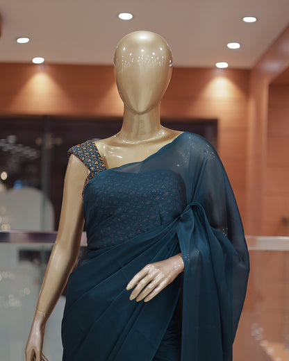 Diwali Special Blackberry Silk Plain Saree with Tone to tone Embroidery Blouse -D18