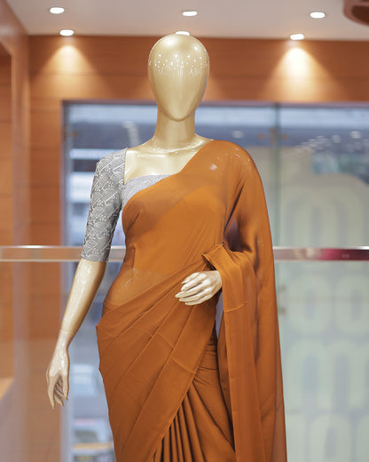 Diwali Special Blackberry Silk Plain Saree with Contrast Embroidery Blouse -D19