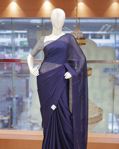 Diwali Special Blackberry Silk Plain Saree with Contrast Embroidery Blouse -D19
