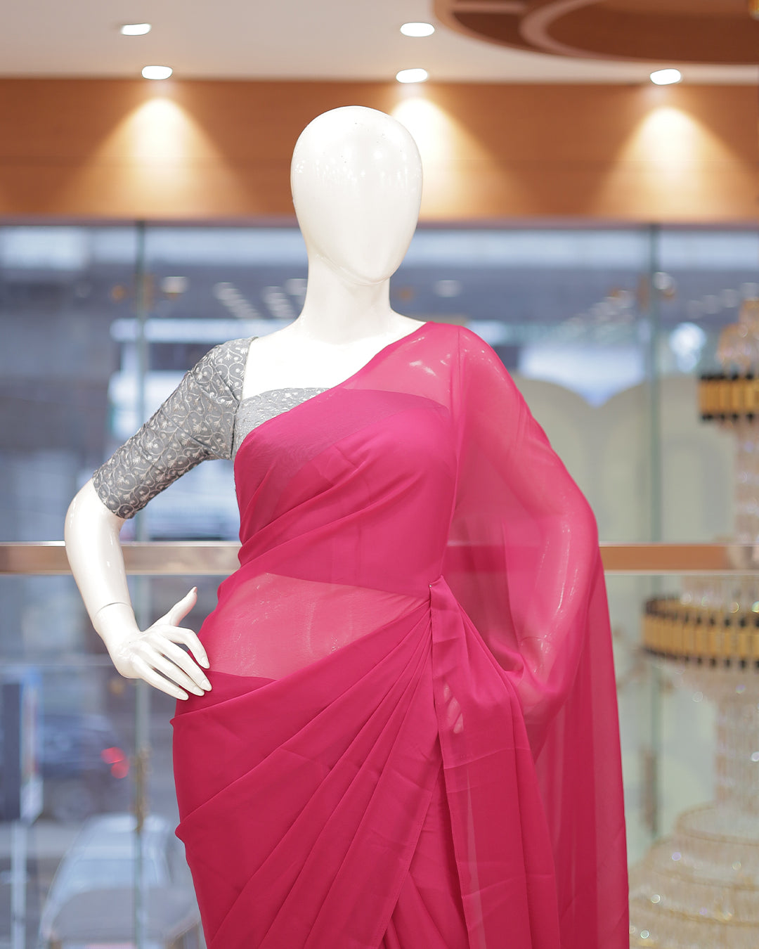 Diwali Special Blackberry Silk Plain Saree with Contrast Embroidery Blouse -D19