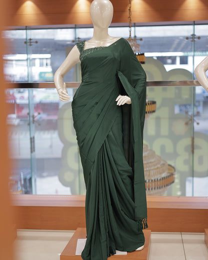 Diwali Special Blackberry Silk Plain Saree with Tone to tone Embroidery Blouse -D21