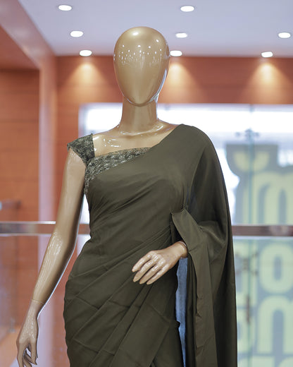 Diwali Special Blackberry Silk Plain Saree with Tone to tone Embroidery Blouse -D21