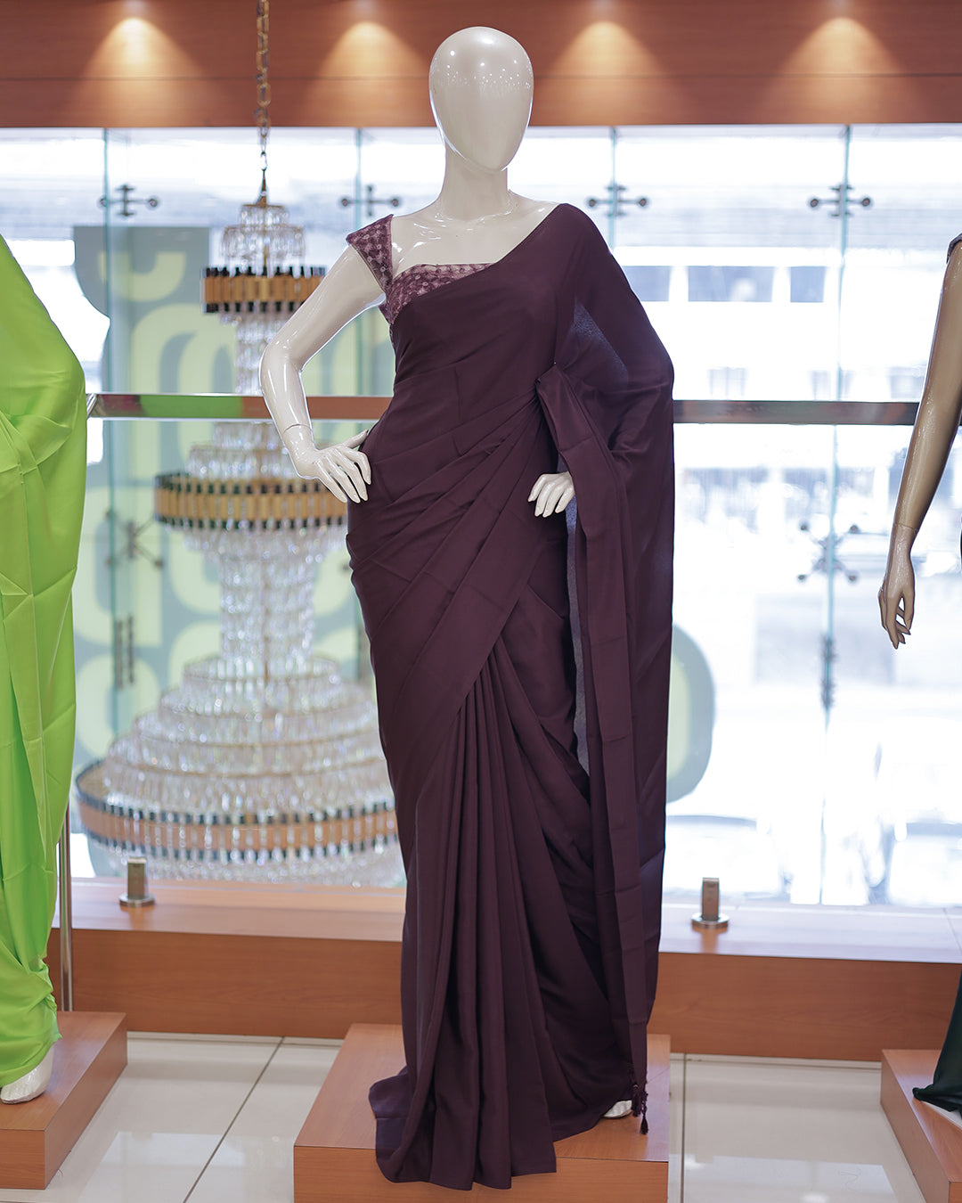 Diwali Special Blackberry Silk Plain Saree with Tone to tone Embroidery Blouse -D21