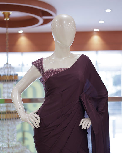 Diwali Special Blackberry Silk Plain Saree with Tone to tone Embroidery Blouse -D21