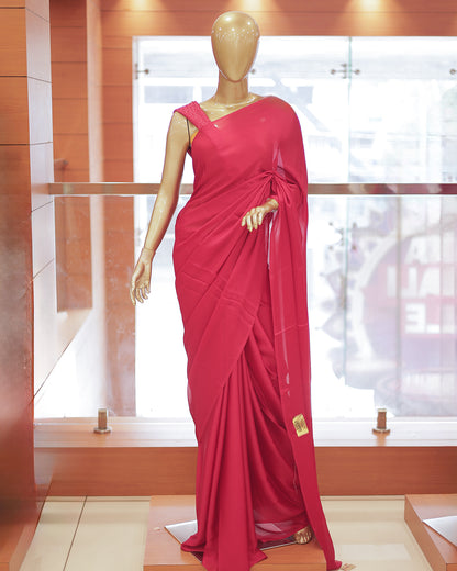 Diwali Special Blackberry Silk Plain Saree with Tone to tone Embroidery Blouse -D24