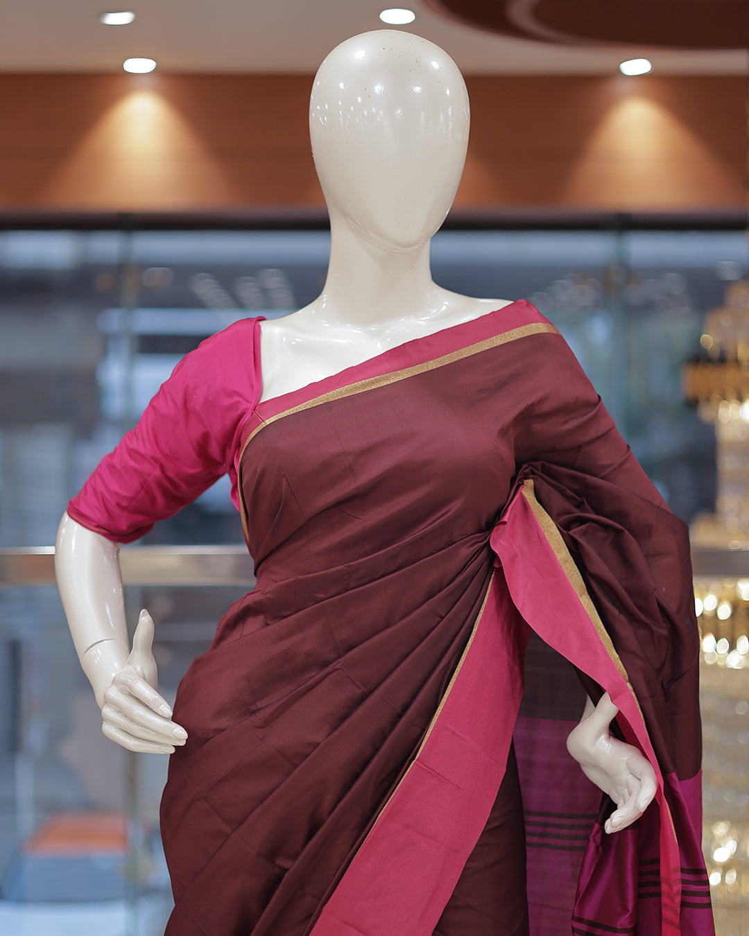 Diwali Special Arani Silk Plain Saree with Contrast Blouse Blouse -D26