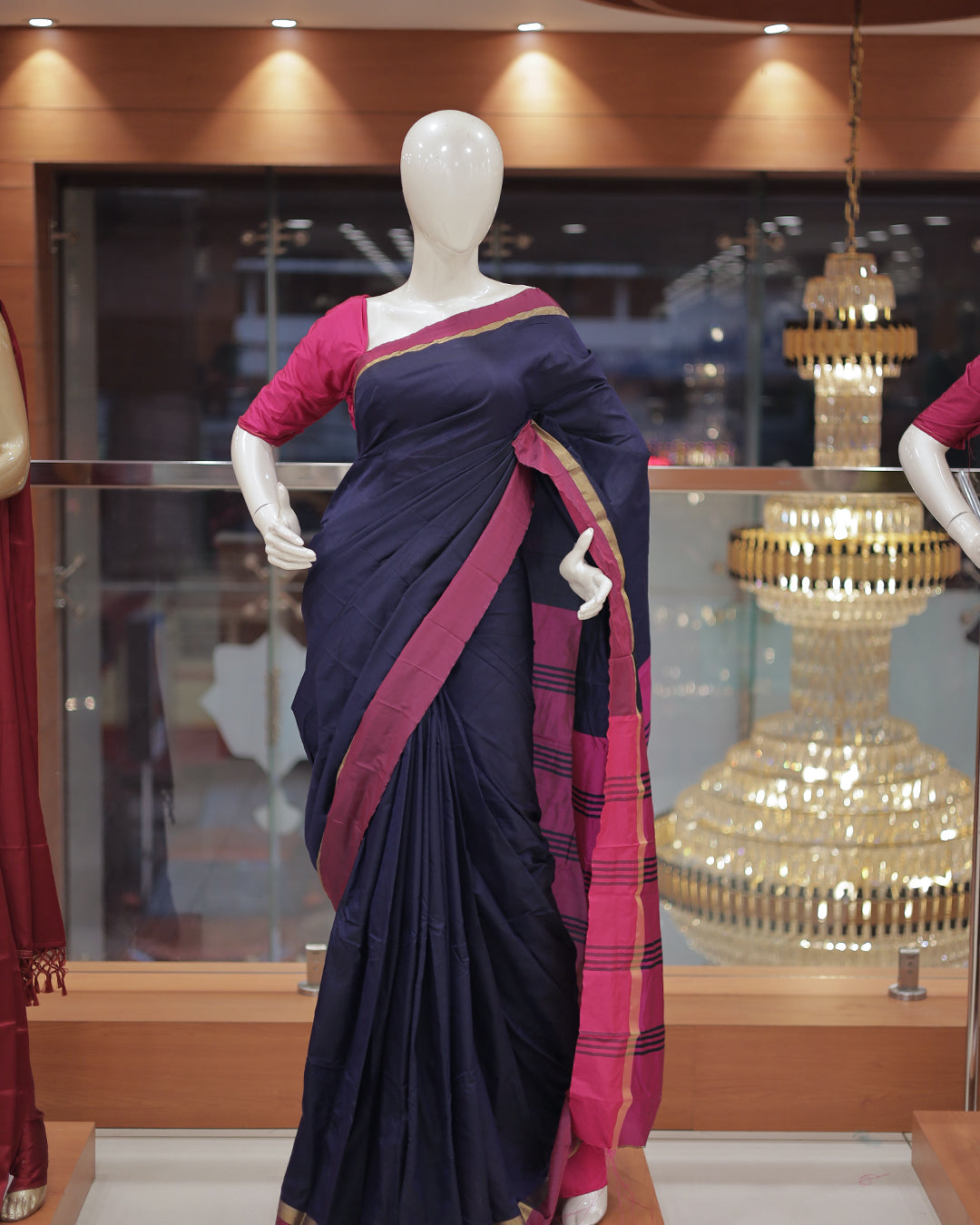 Diwali Special Arani Silk Plain Saree with Contrast Blouse Blouse -D26