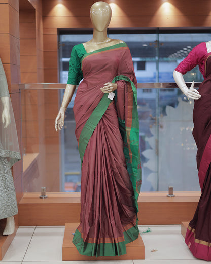 Diwali Special Arani Silk Plain Saree with Contrast Blouse Blouse -D26
