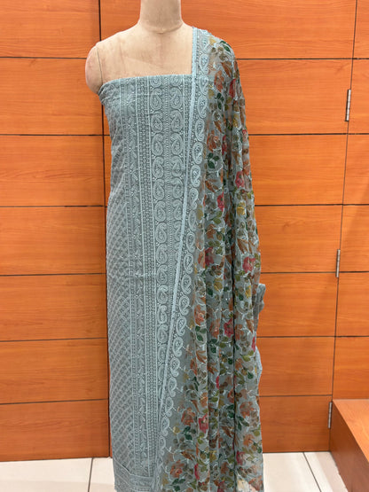 Women's Chikankari Unstitched Salwar Suit with Floral Print Dupatta - CHMT06
