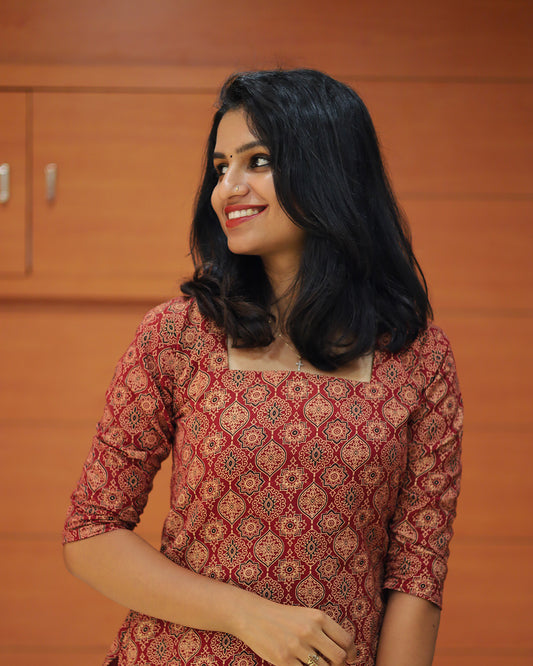 Women's Ajrakh Print Kurti - G222